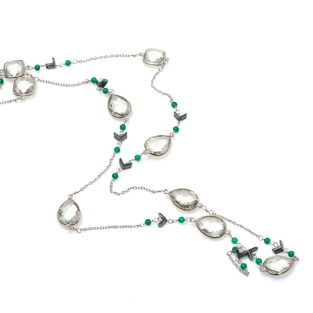 Green Amethyst Long Gemstone Necklace | 925 Silver for Woman