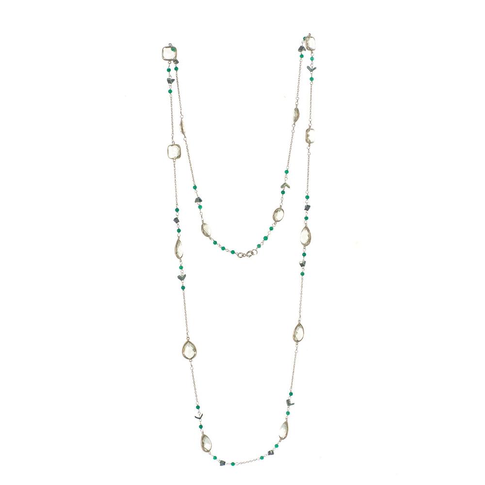 Green Amethyst Long Gemstone Necklace | 925 Silver for Woman