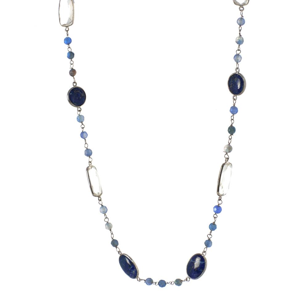 Lapis Lazuli & Crystal Gemstone Necklace | 925 Silver for Woman