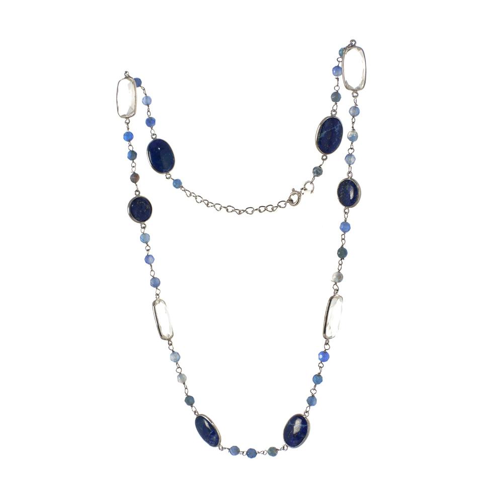 Lapis Lazuli & Crystal Gemstone Necklace | 925 Silver for Woman