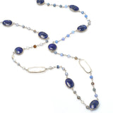 Lapis Lazuli & Crystal Long Gemstone Necklace | 925 Silver for Woman
