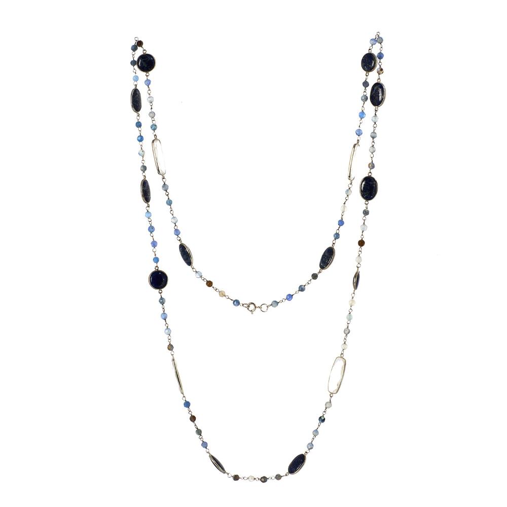 Lapis Lazuli & Crystal Long Gemstone Necklace | 925 Silver for Woman