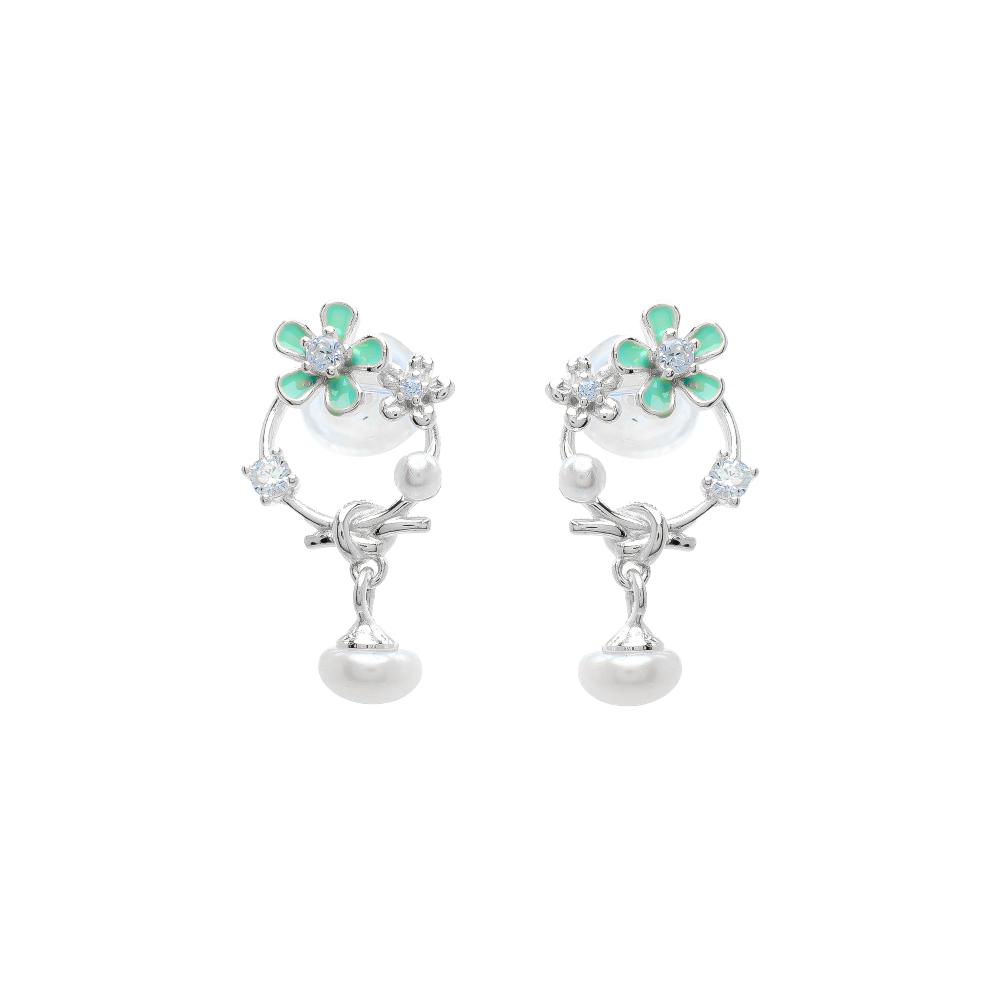 Silver earring, Silver earring for woman, Beautiful Silver earring, Oprata earring, flower earring, Nature earring, Pearl earrings