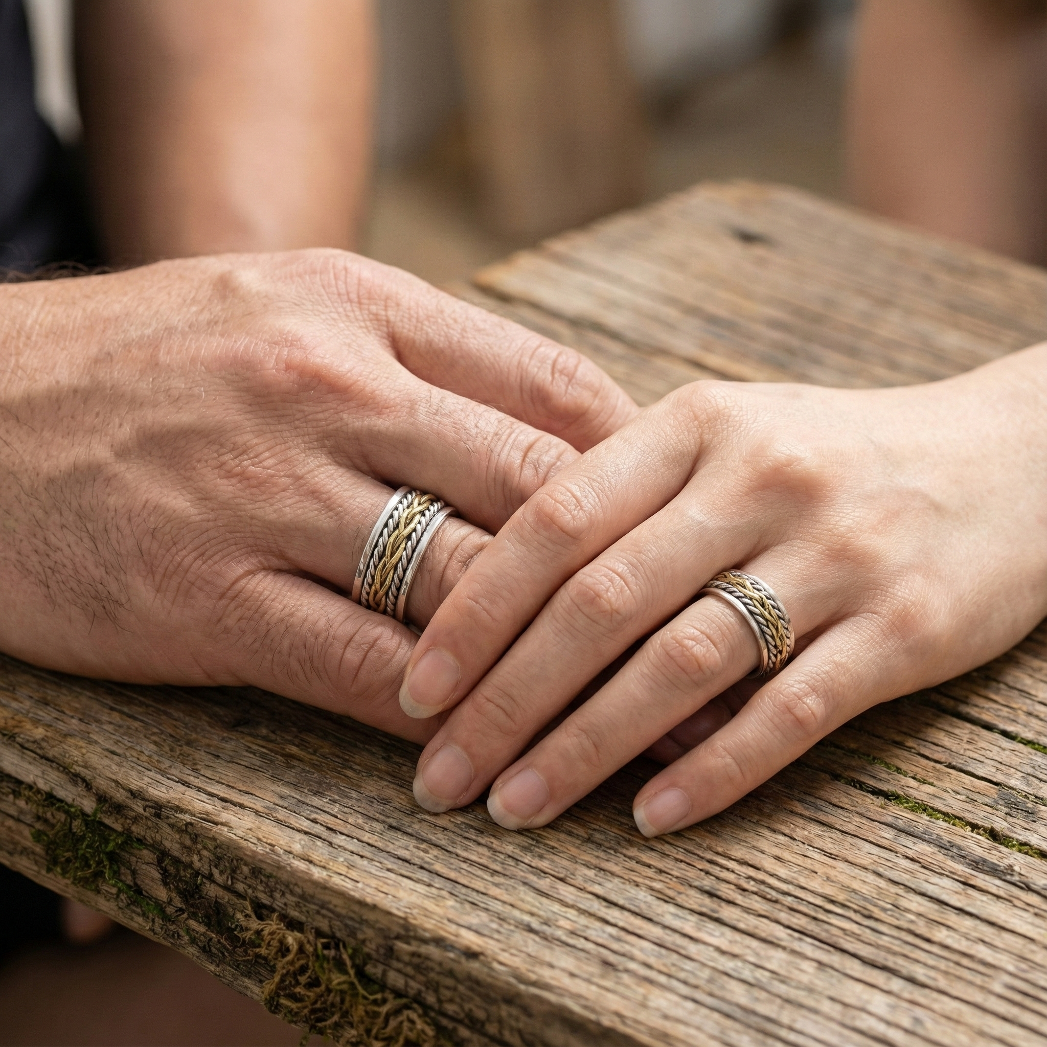 Gold Braid & Twist Fluid | 925 Silver Couple Ring