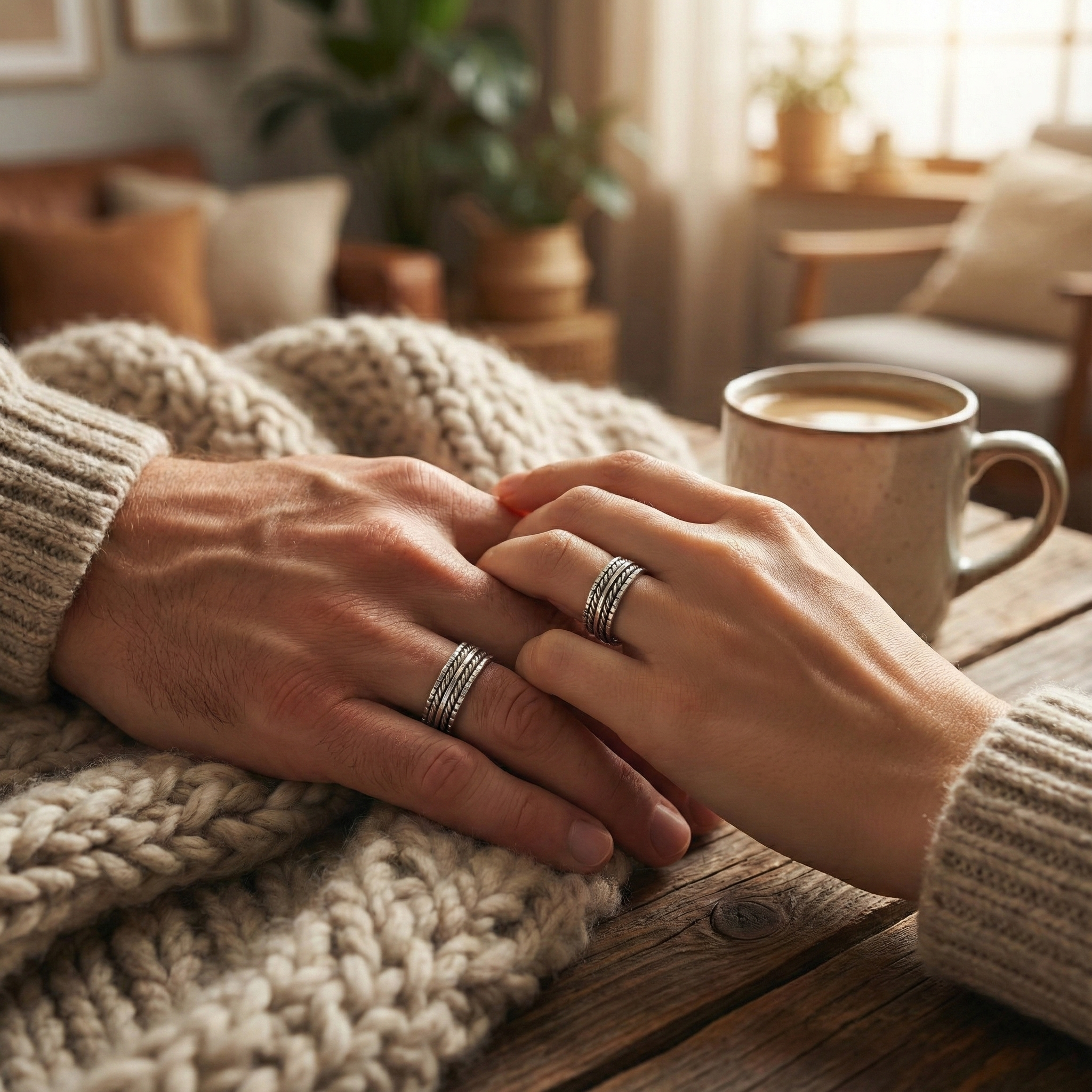 Pentastripe Silver Fluid | 925 Silver Couple Ring