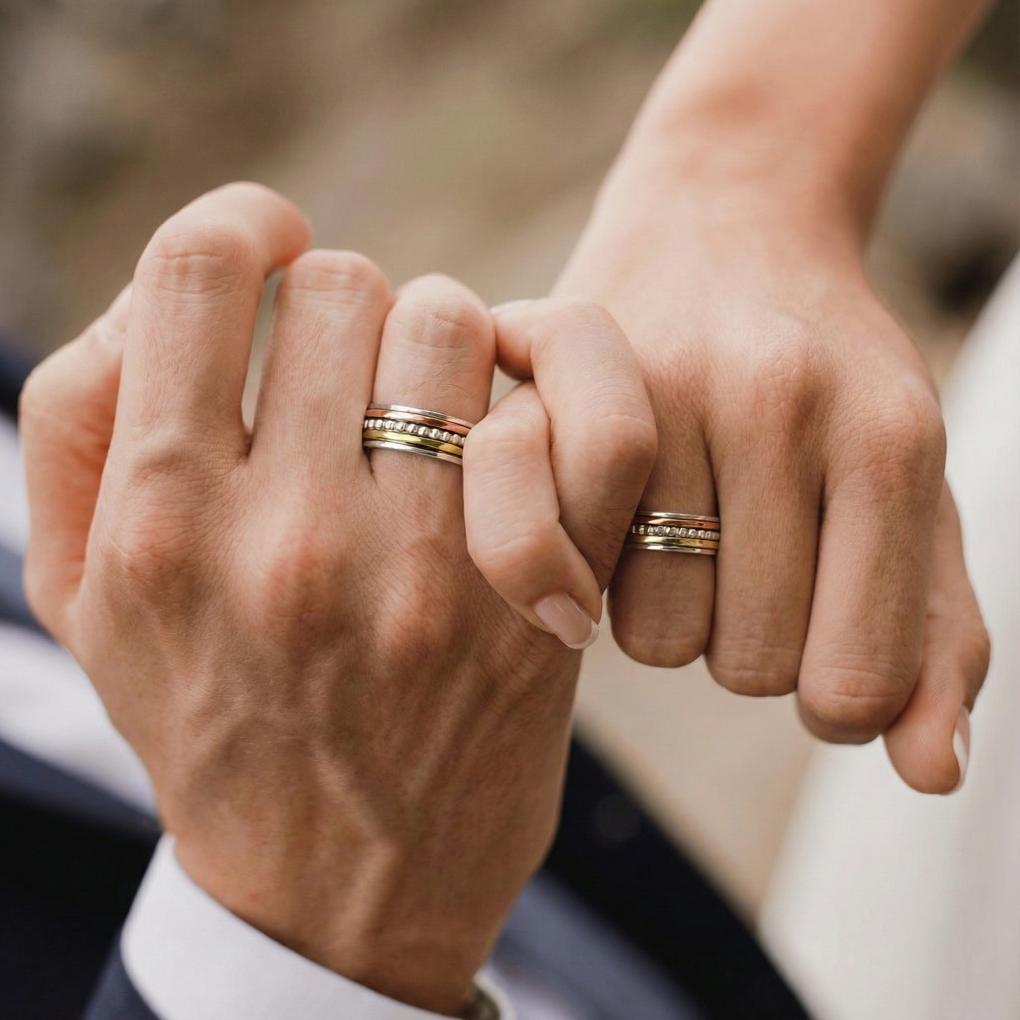 Beaded Penta stripe Fluid | 925 Silver Couple Ring