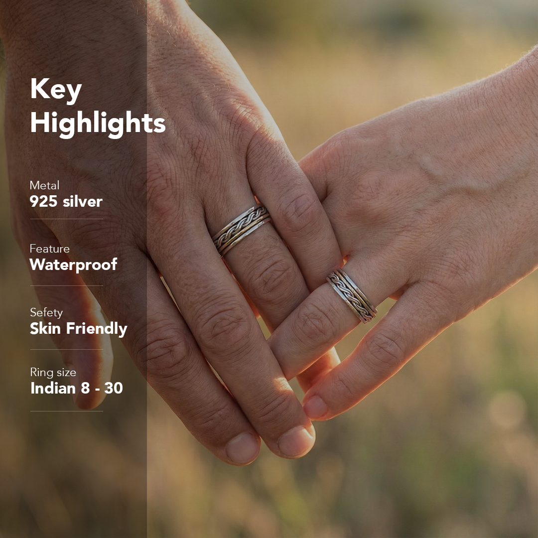 Gold Cascade Braid Fluid | 925 Silver Couple Ring