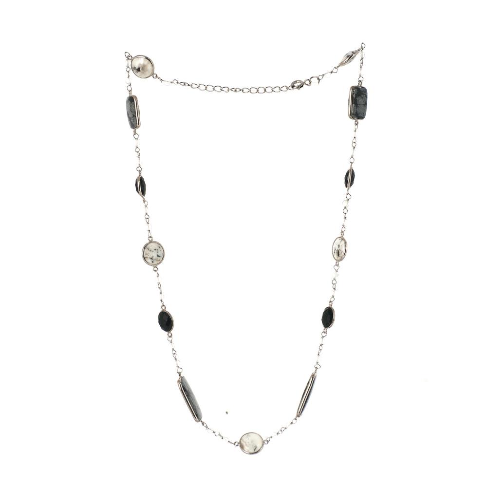 Obsidian, Onyx & Dendrite Agate Gemstone Necklace | 925 Silver for Woman