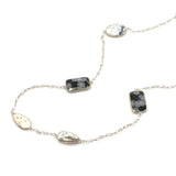 Obsidian, Onyx & Dendrite Agate Long Gemstone Necklace | 925 Silver for Woman