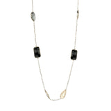 Obsidian, Onyx & Dendrite Agate Long Gemstone Necklace | 925 Silver for Woman