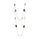 Obsidian, Onyx & Dendrite Agate Long Gemstone Necklace | 925 Silver for Woman