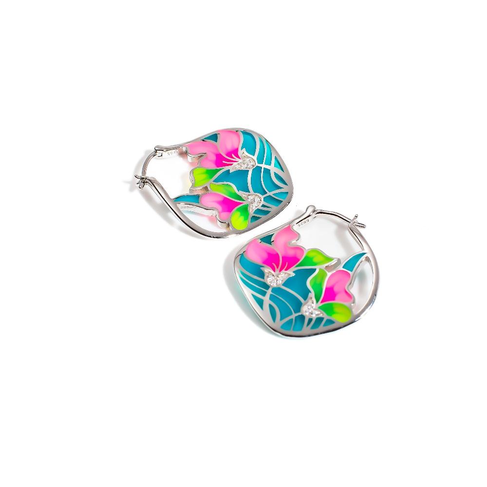Silver earring, silver earring for women, Beautiful Silver earring, Oprata earrings, colorful hoops, 3d earring
