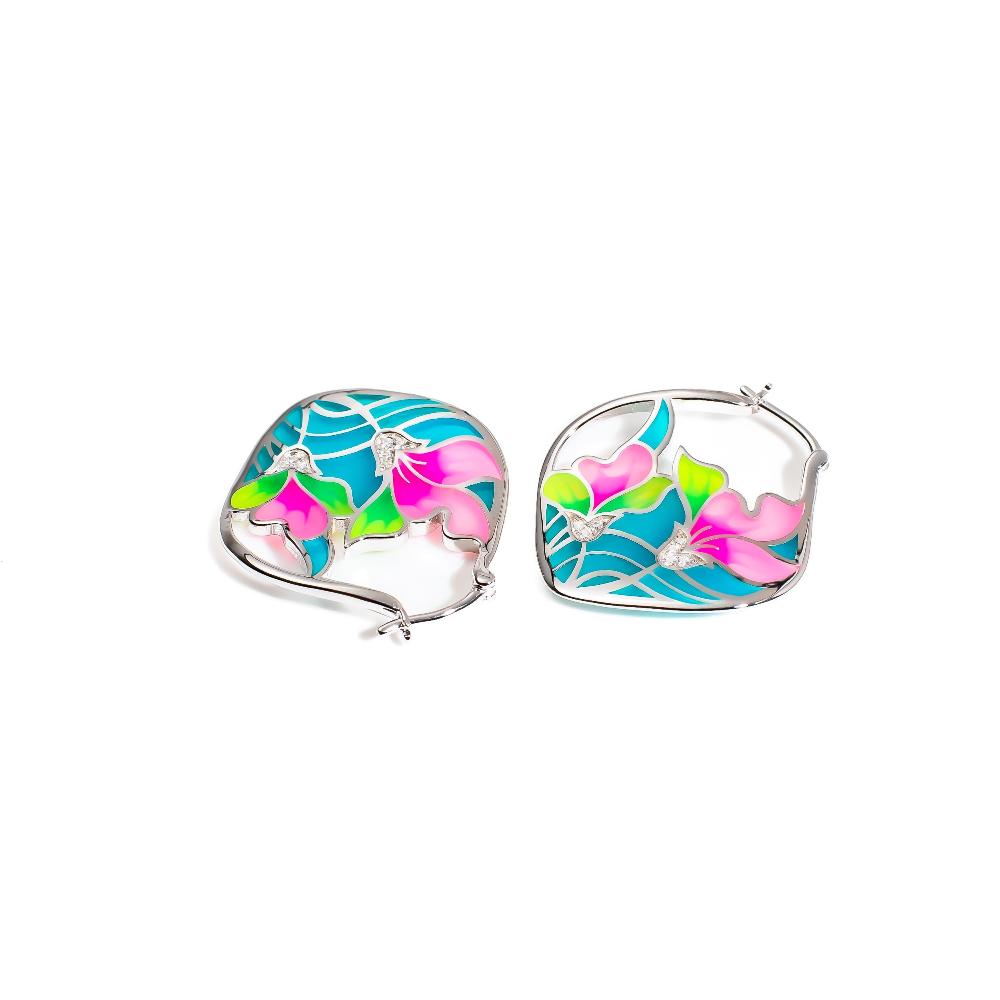 Silver earring, silver earring for women, Beautiful Silver earring, Oprata earrings, colorful hoops, 3d earring