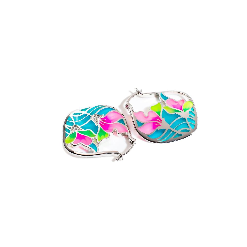 Silver earring, silver earring for women, Beautiful Silver earring, Oprata earrings, colorful hoops, 3d earring