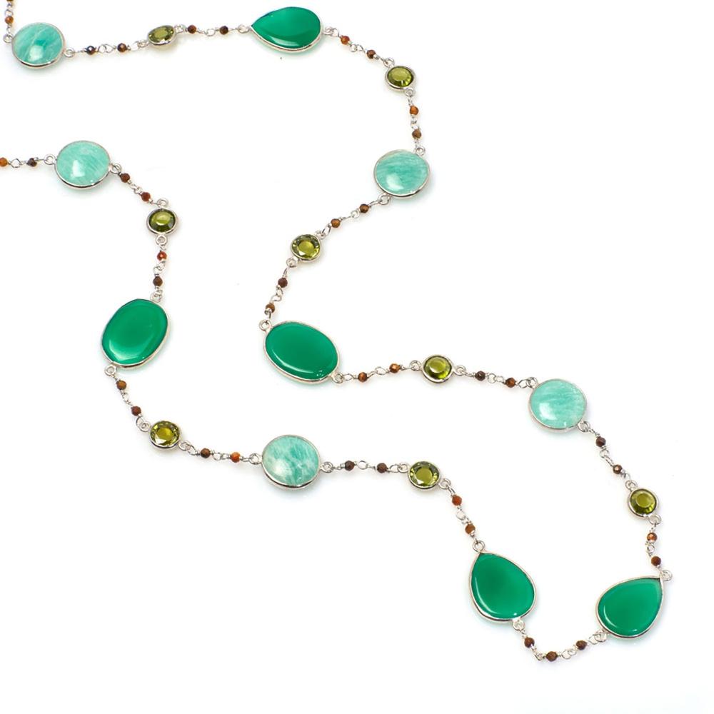 Onyx & Amazonite Gemstone Necklace | 925 Silver for Woman