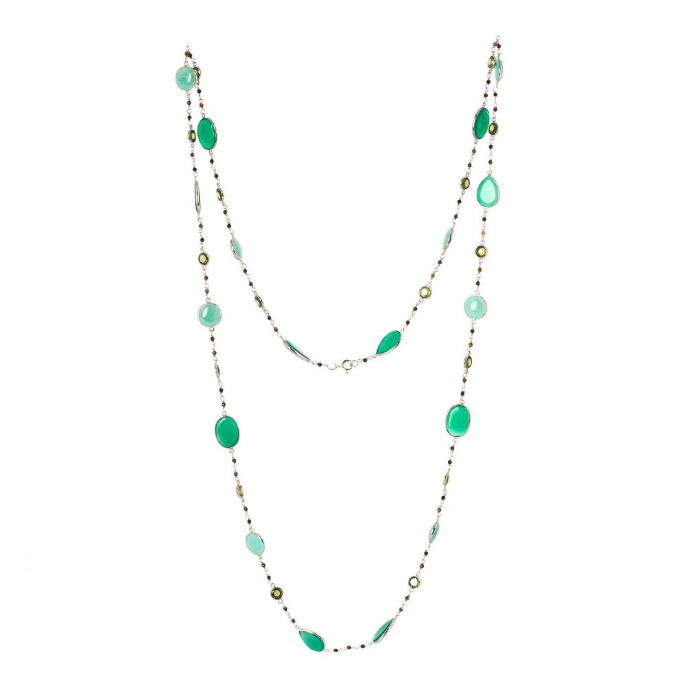 Onyx & Amazonite Gemstone Necklace | 925 Silver for Woman
