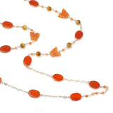 
Red Onyx & Aventurine Long Gemstone Necklace | 925 Silver for Woman

