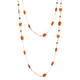
Red Onyx & Aventurine Long Gemstone Necklace | 925 Silver for Woman
