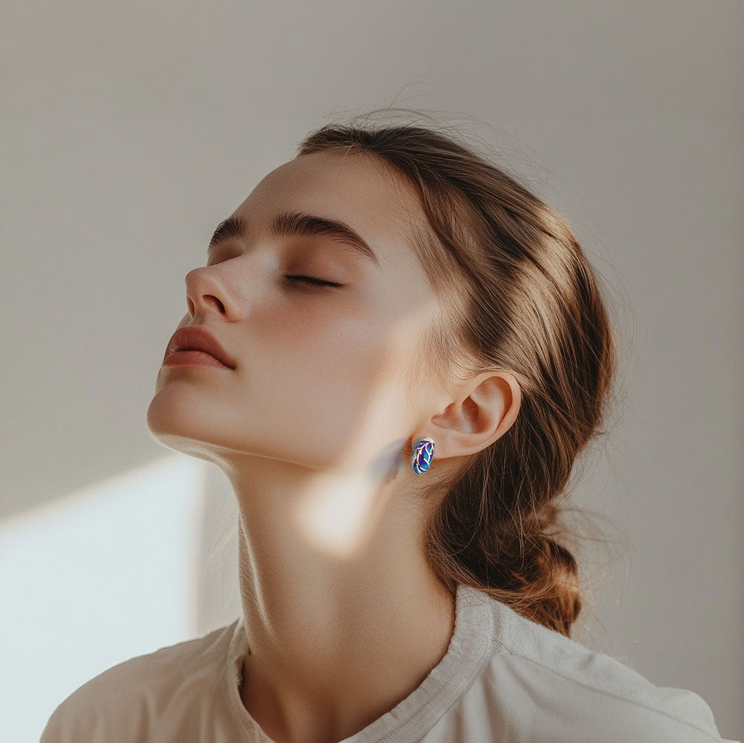 Silver earring, silver earring for women, Beautiful Silver earring, Oprata earrings, colorful hoops, 3d earring