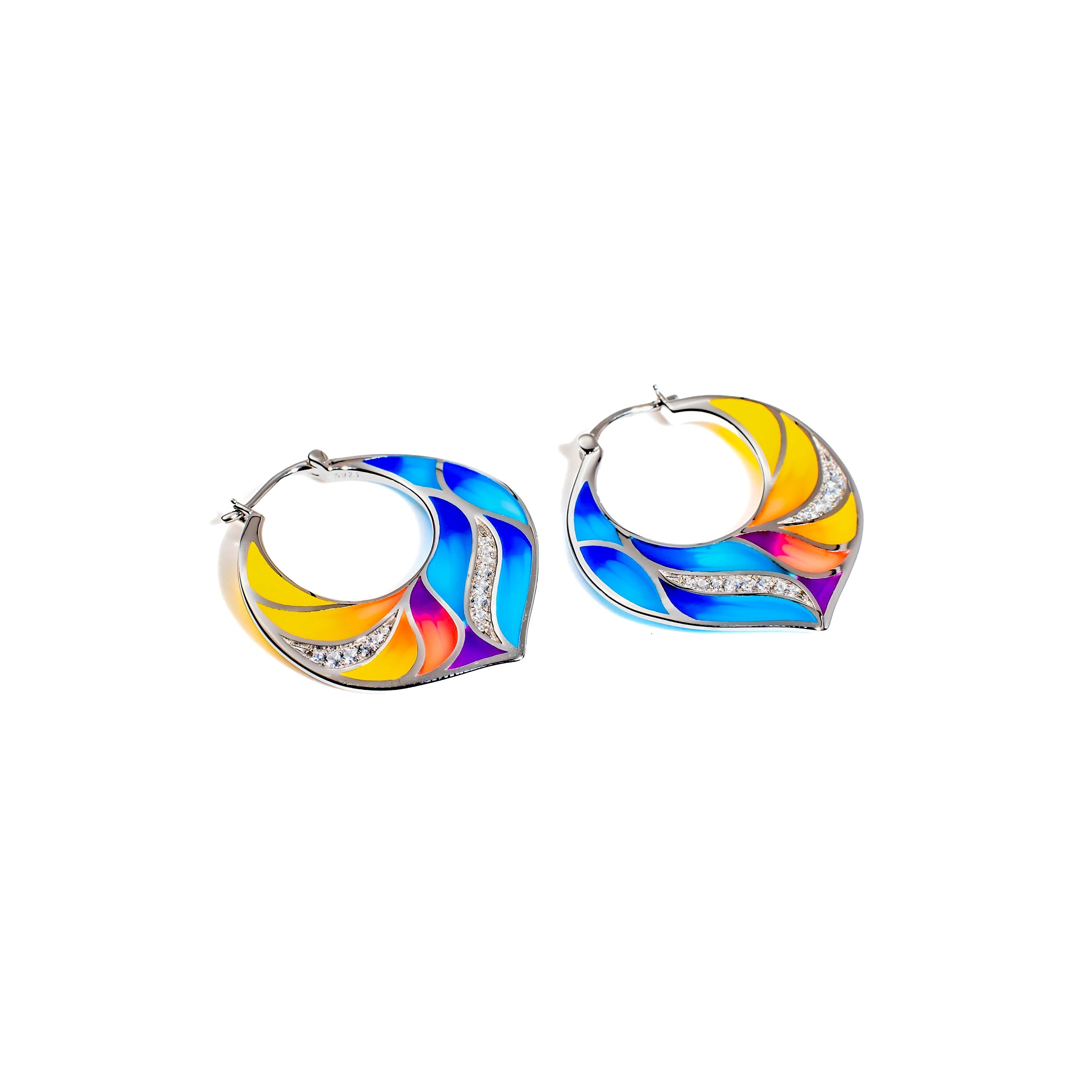 Silver earring, silver earring for women, Beautiful Silver earring, Oprata earrings, colorful hoops, 3d earring