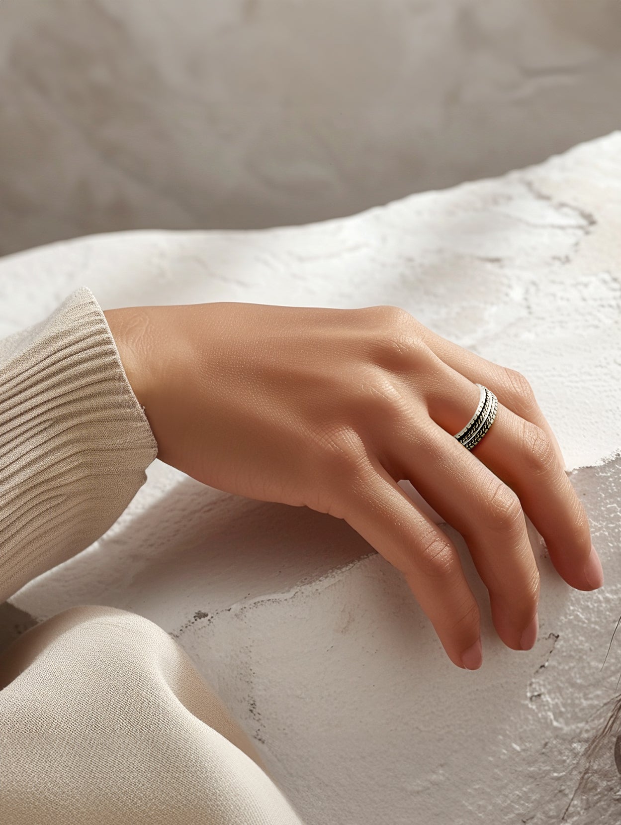 Pentastripe Silver Fluid Ring | Hallmark 925 Silver