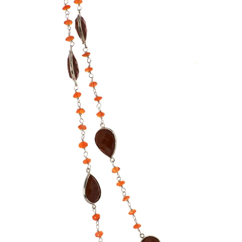 Red Jasper Long Gemstone Necklace | 925 Silver for Woman
