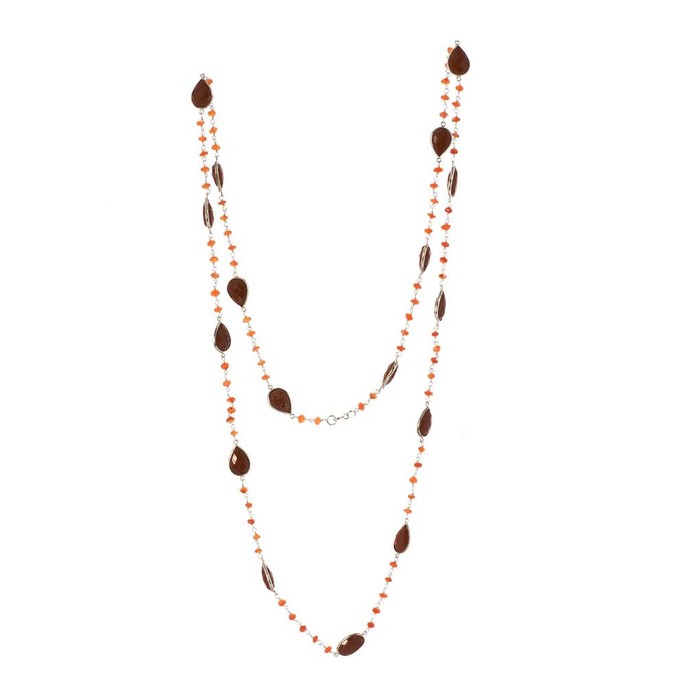Red Jasper Long Gemstone Necklace | 925 Silver for Woman
