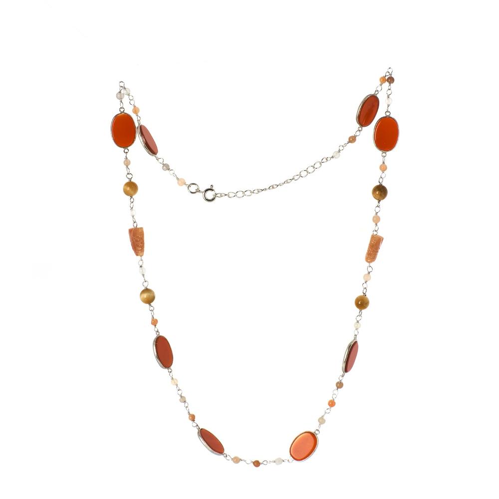 Onyx & Aventurine Gemstone Necklace | 925 Silver for Woman