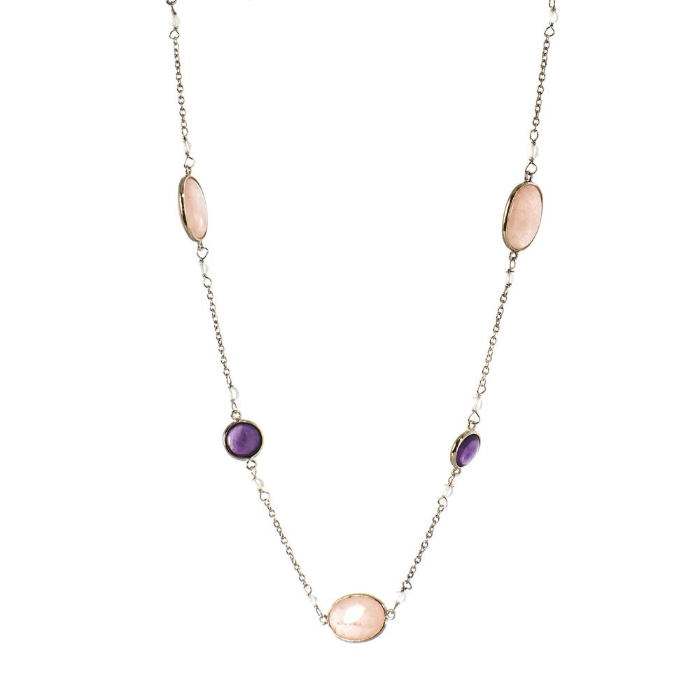 Rose Quartz & Amethyst Gemstone Necklace | 925 Silver for Woman