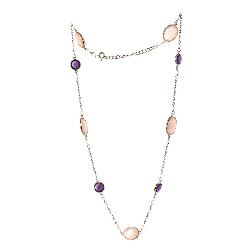 Rose Quartz & Amethyst Gemstone Necklace | 925 Silver for Woman