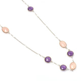 Rose Quartz & Amethyst Long Gemstone Necklace | 925 Silver for Woman