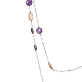 Rose Quartz & Amethyst Long Gemstone Necklace | 925 Silver for Woman
