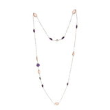 Rose Quartz & Amethyst Long Gemstone Necklace | 925 Silver for Woman