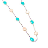 Rose Quartz & Chalcedony Long Gemstone Necklace | 925 Silver for Woman