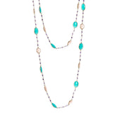 Rose Quartz & Chalcedony Long Gemstone Necklace | 925 Silver for Woman