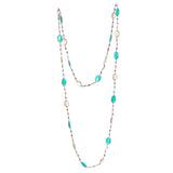 Rose Quartz & Chalcedony Long Gemstone Necklace | 925 Silver for Woman