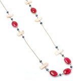 Ruby and Pearl Long Gemstone Necklace | 925 Silver for Woman