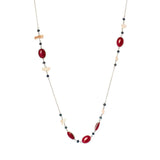Ruby and Pearl Long Gemstone Necklace | 925 Silver for Woman