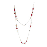 Ruby and Pearl Long Gemstone Necklace | 925 Silver for Woman