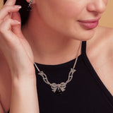 Black Onyx Drop in a Bow Marcasite Necklace Set | Hallmark 925 Silver