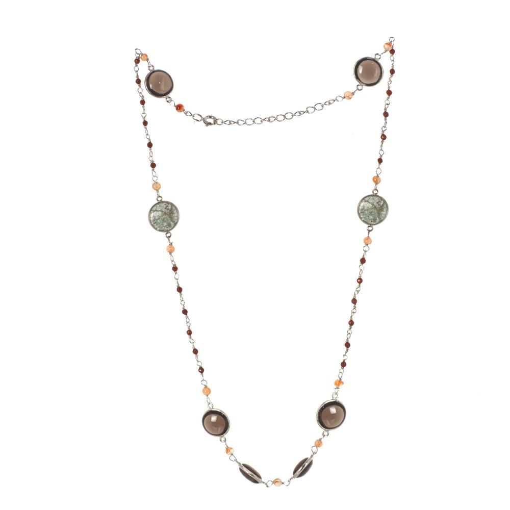 Smoky Quartz & Aventurine Gemstone Necklace | 925 Silver for Woman