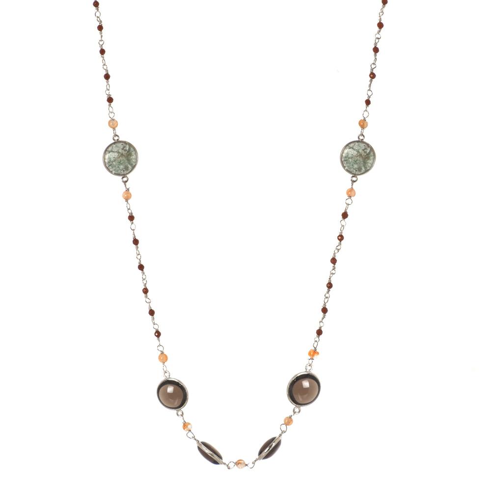 Smoky Quartz & Aventurine Gemstone Necklace | 925 Silver for Woman