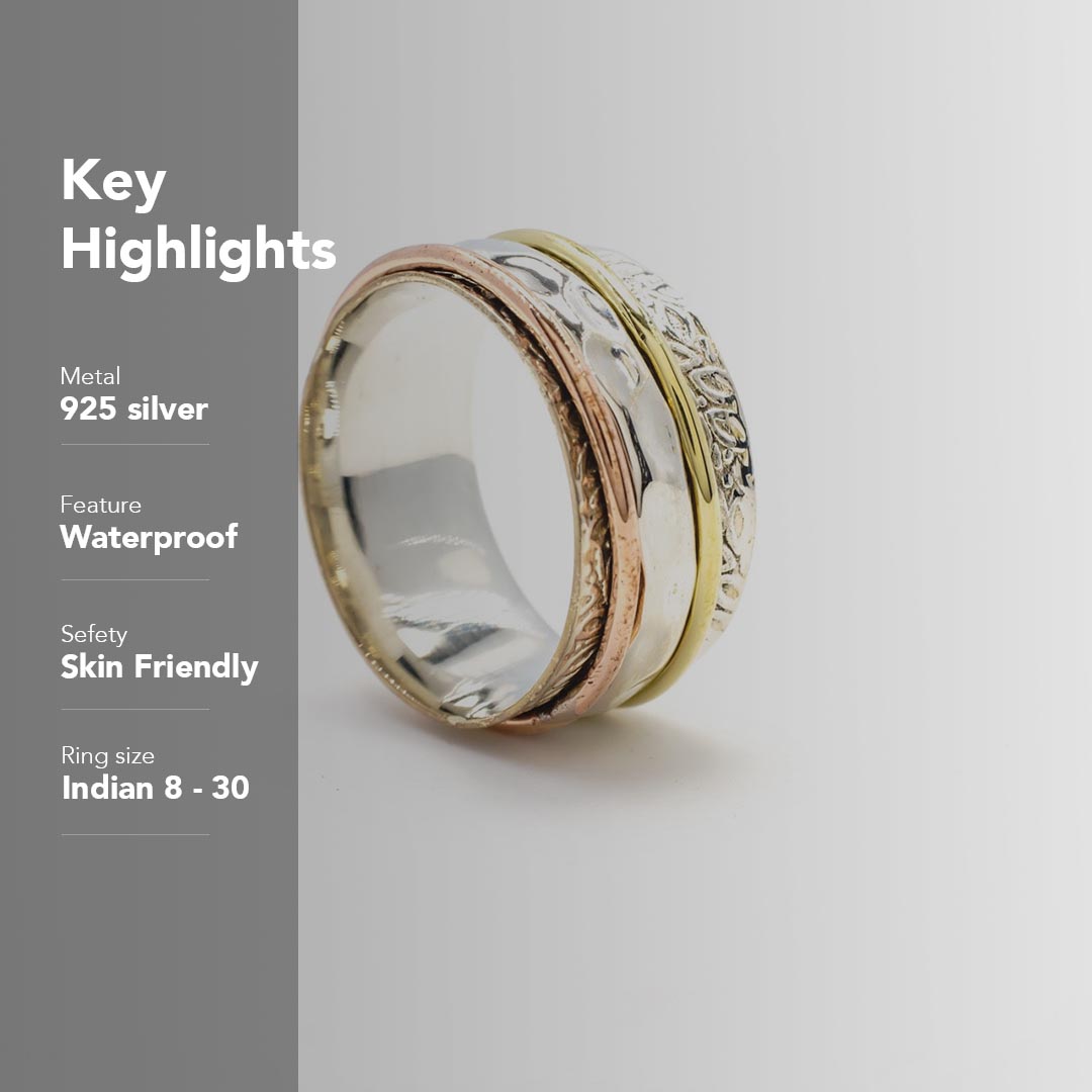 Textured Tristripe Fluid | 925 Silver Ring for Women & Men