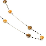 Tiger's eye & Mango Jasper Long Gemstone Necklace | 925 Silver for Woman