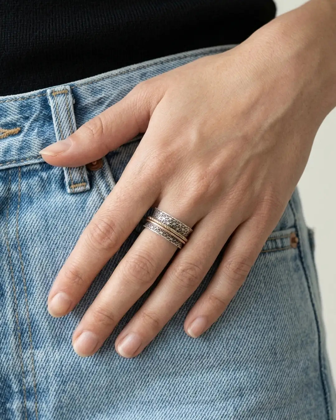 Two Tone Petal Fluid | 925 Silver Ring for Women & Men