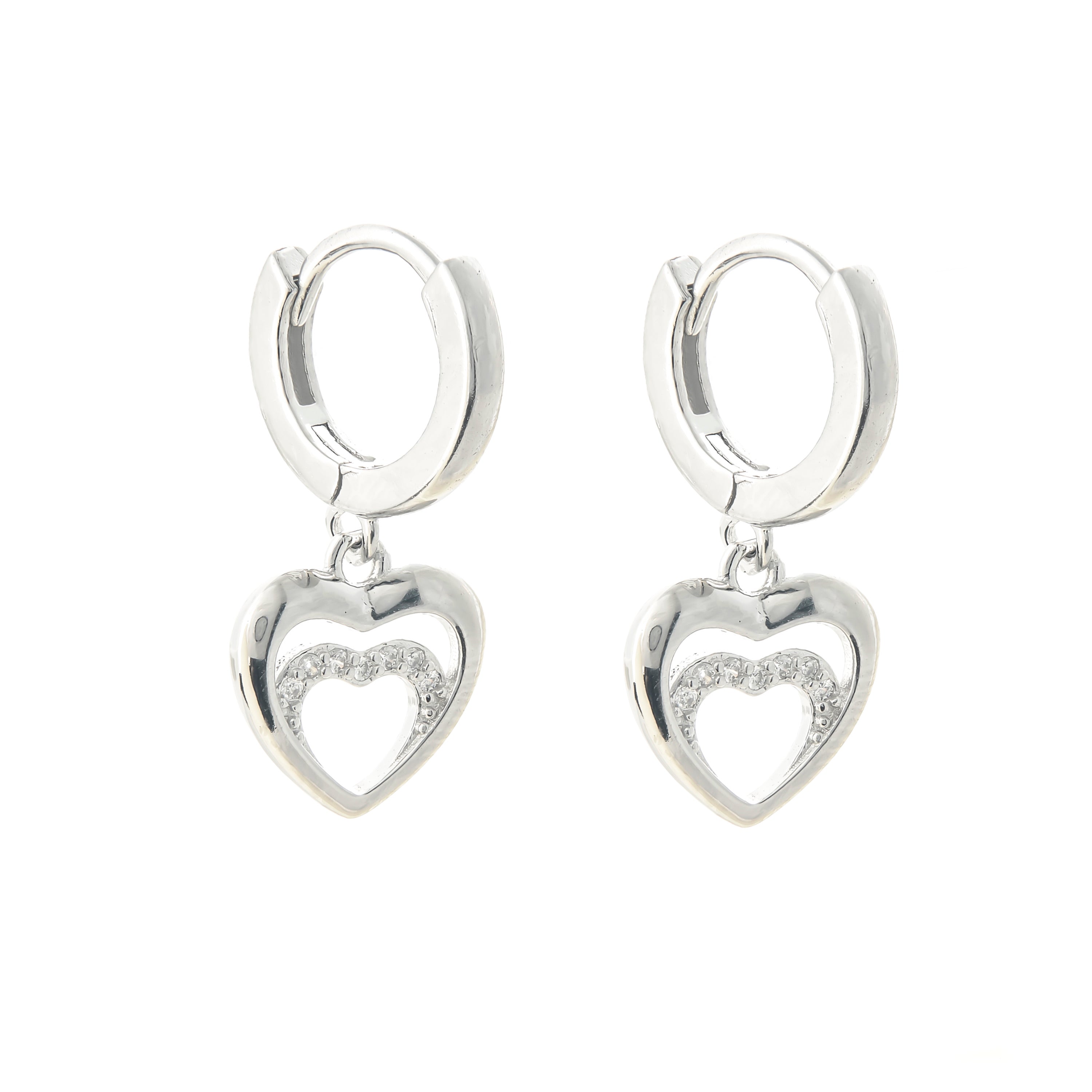 Heart Hanging Hoops | 925 Silver Earrings for Women