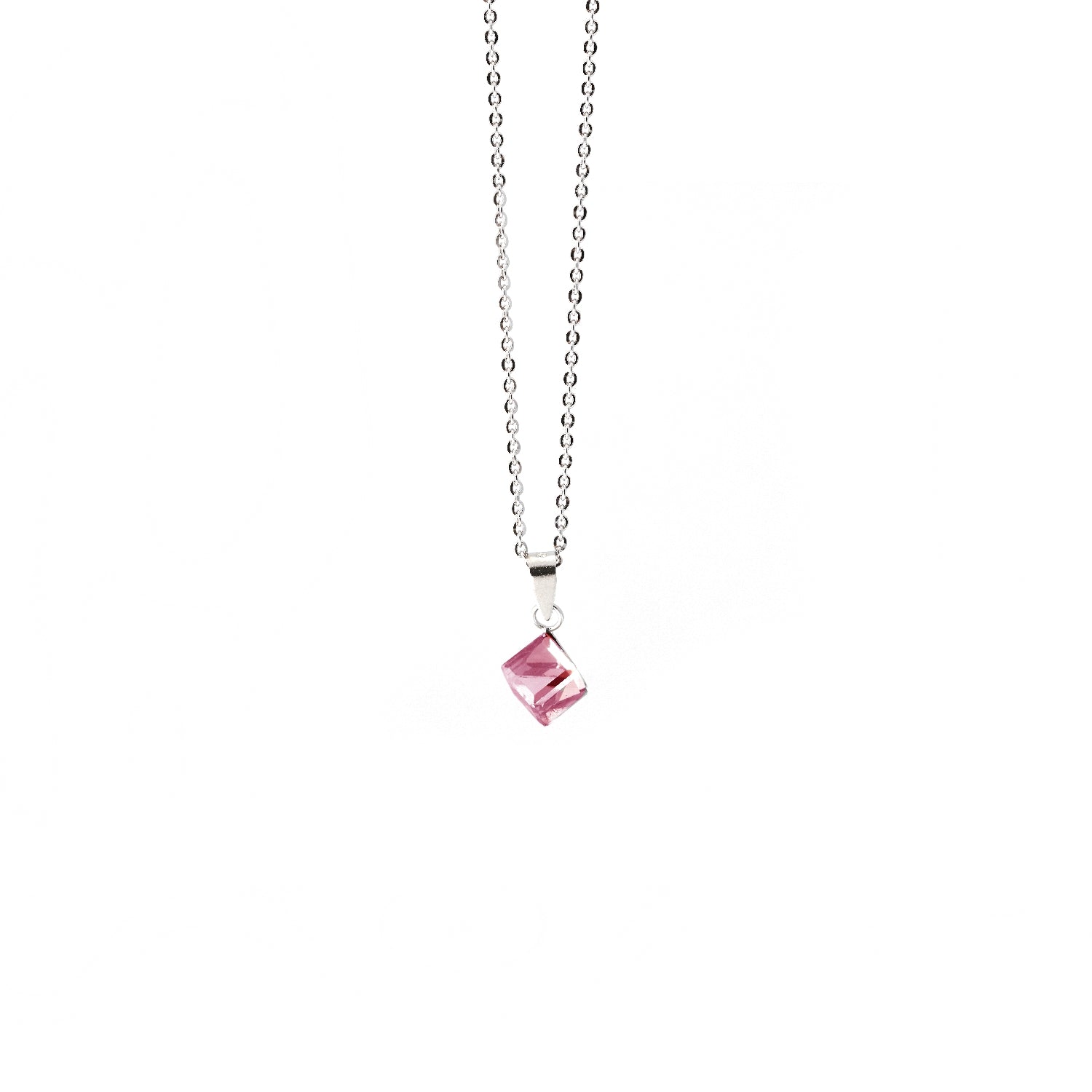 Pink Diamond cube in a Chain | 925 Silver Necklace for Women