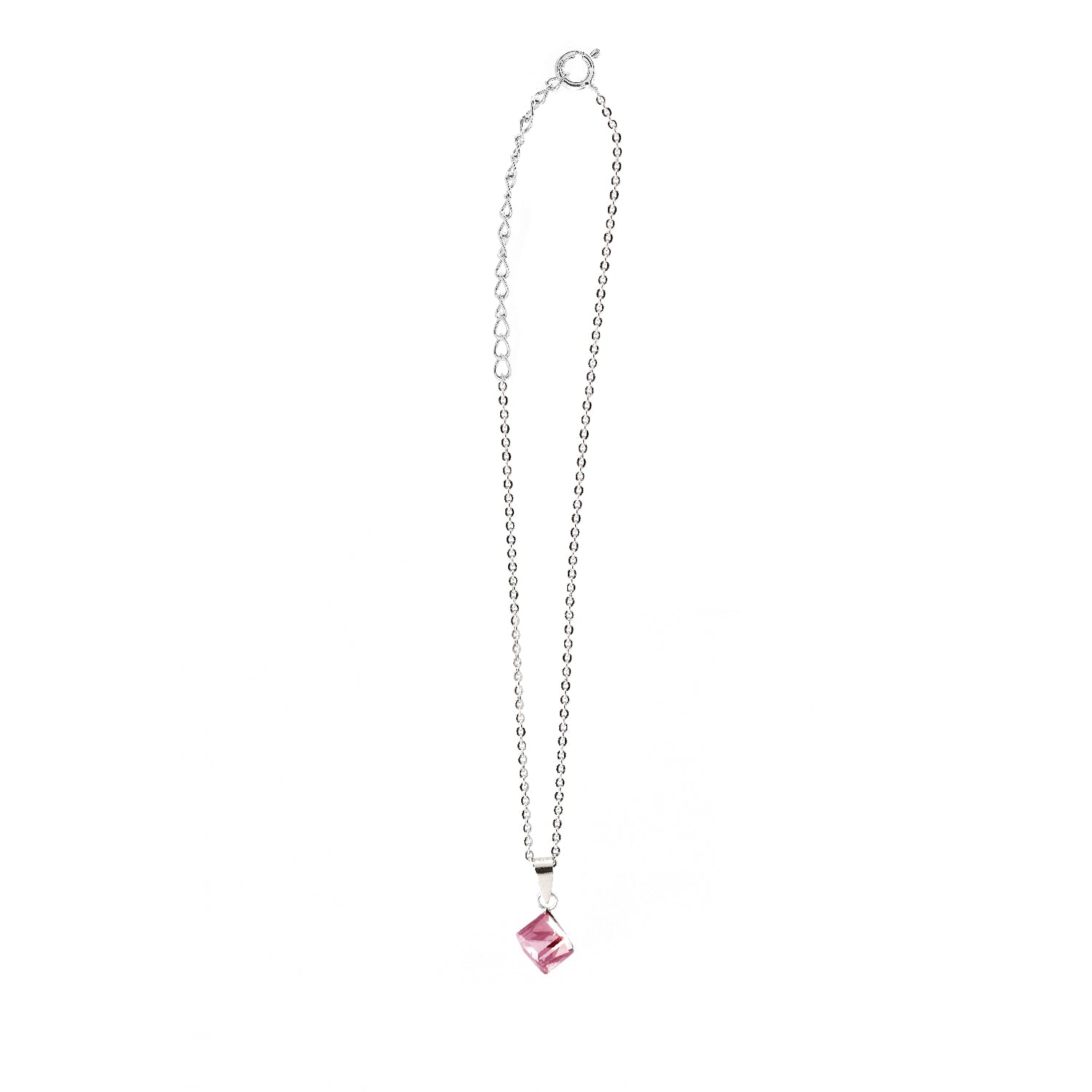 Pink Diamond cube in a Chain | 925 Silver Necklace for Women