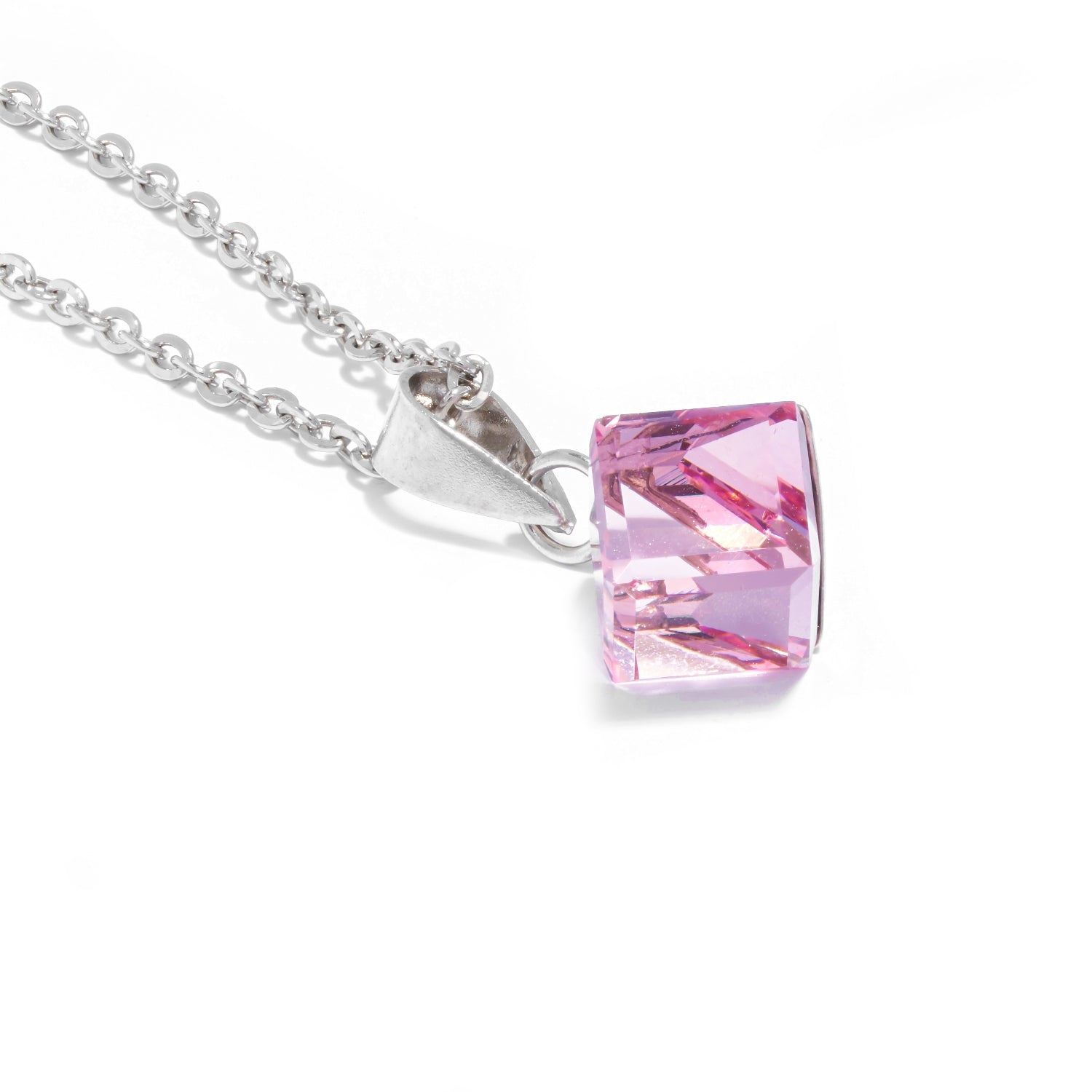 Pink Diamond cube in a Chain | 925 Silver Necklace for Women