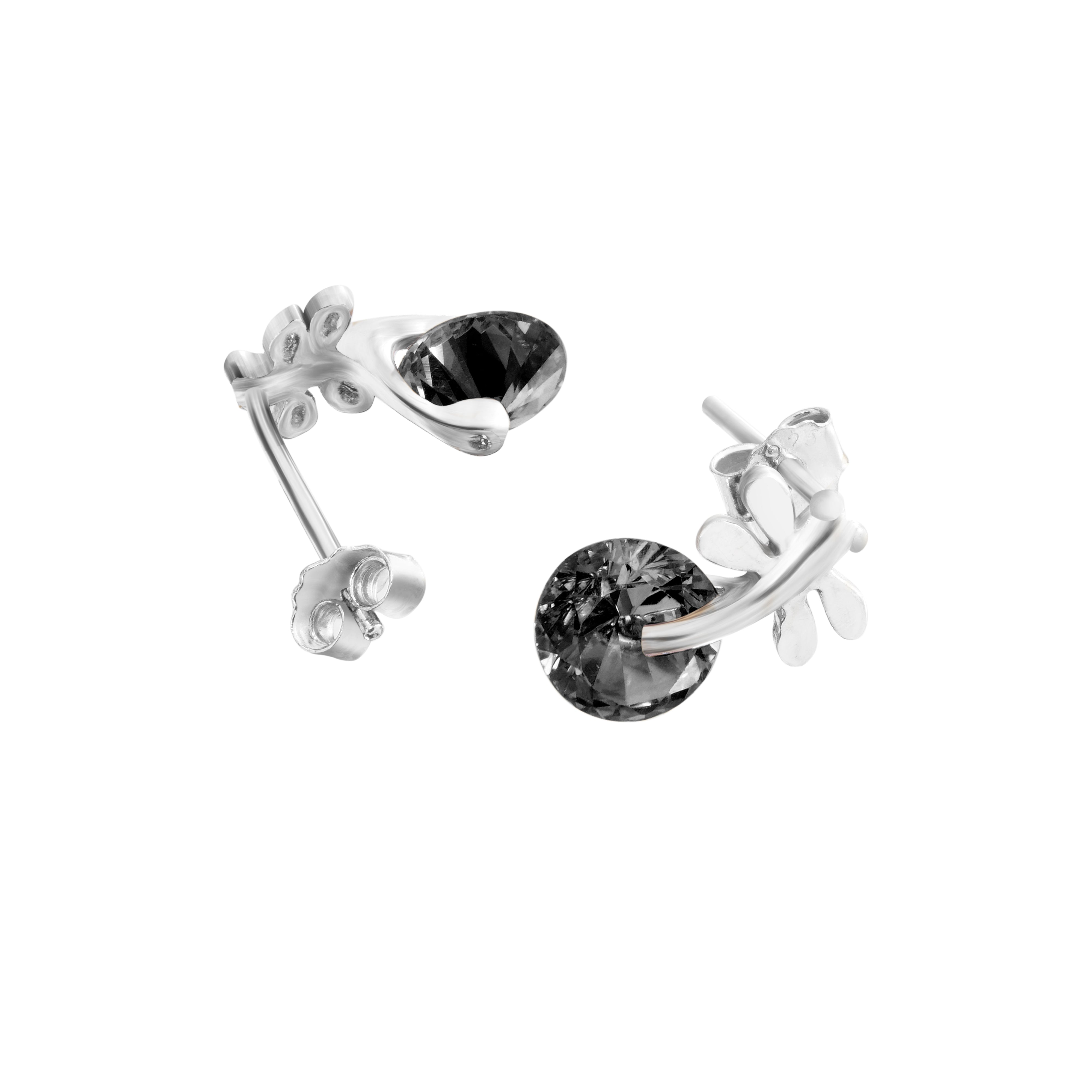 Black Bud & Leaf | 925 Silver Studs for Women